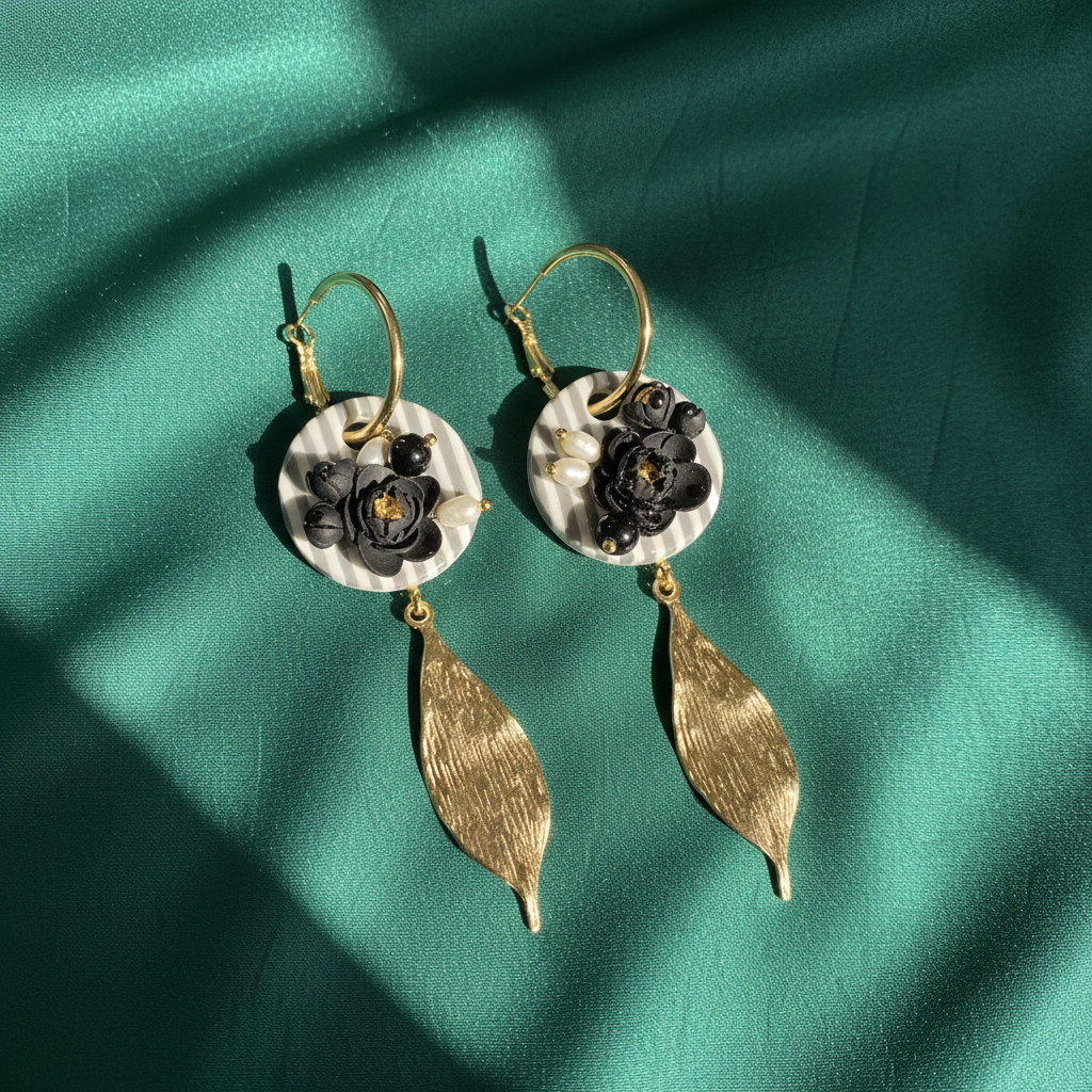 Auskaru glezna “Melnās peonijas”