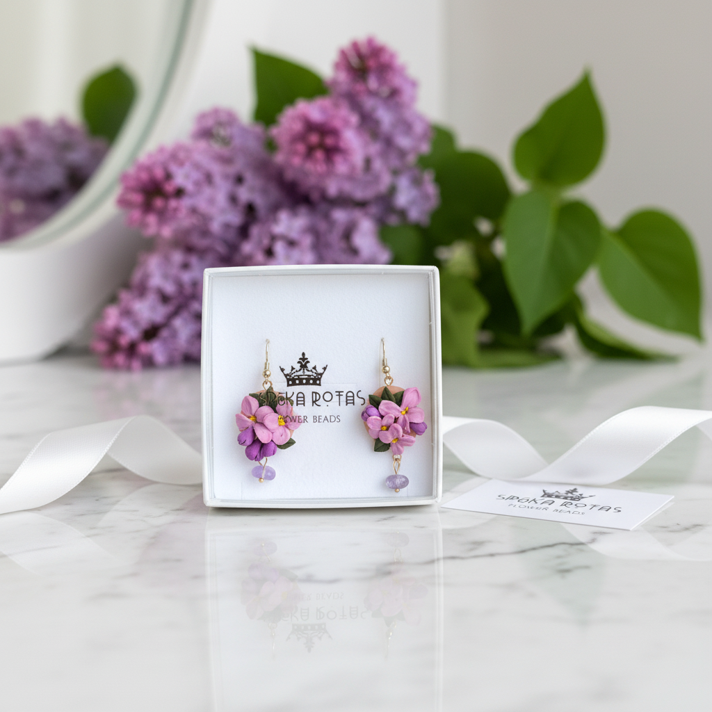 Auskaru glezna “Rozā Ceriņi”