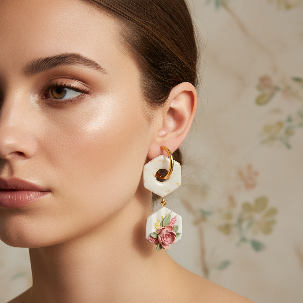 Auskaru glezna “Rozā ziedi”