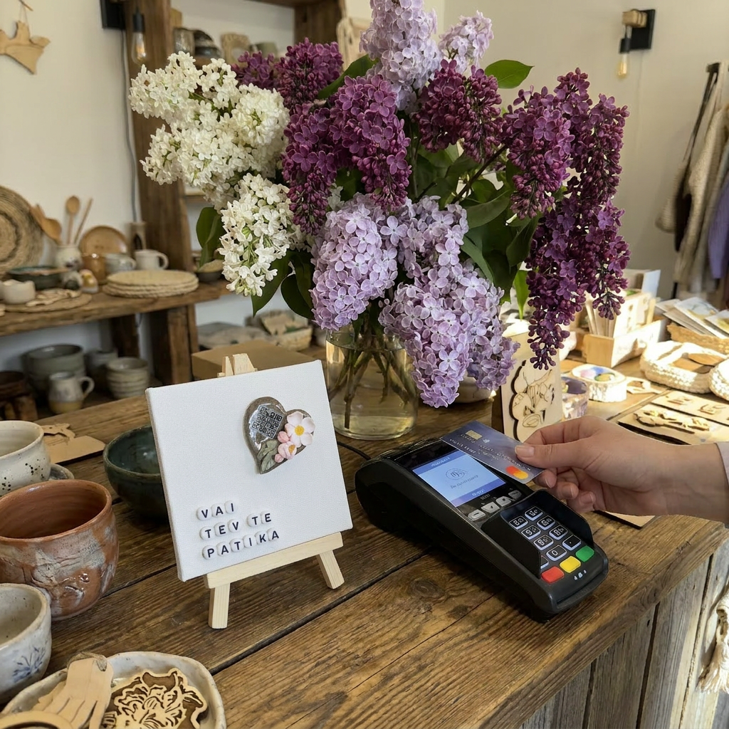Atsauksmju statīvs ar QR kodu