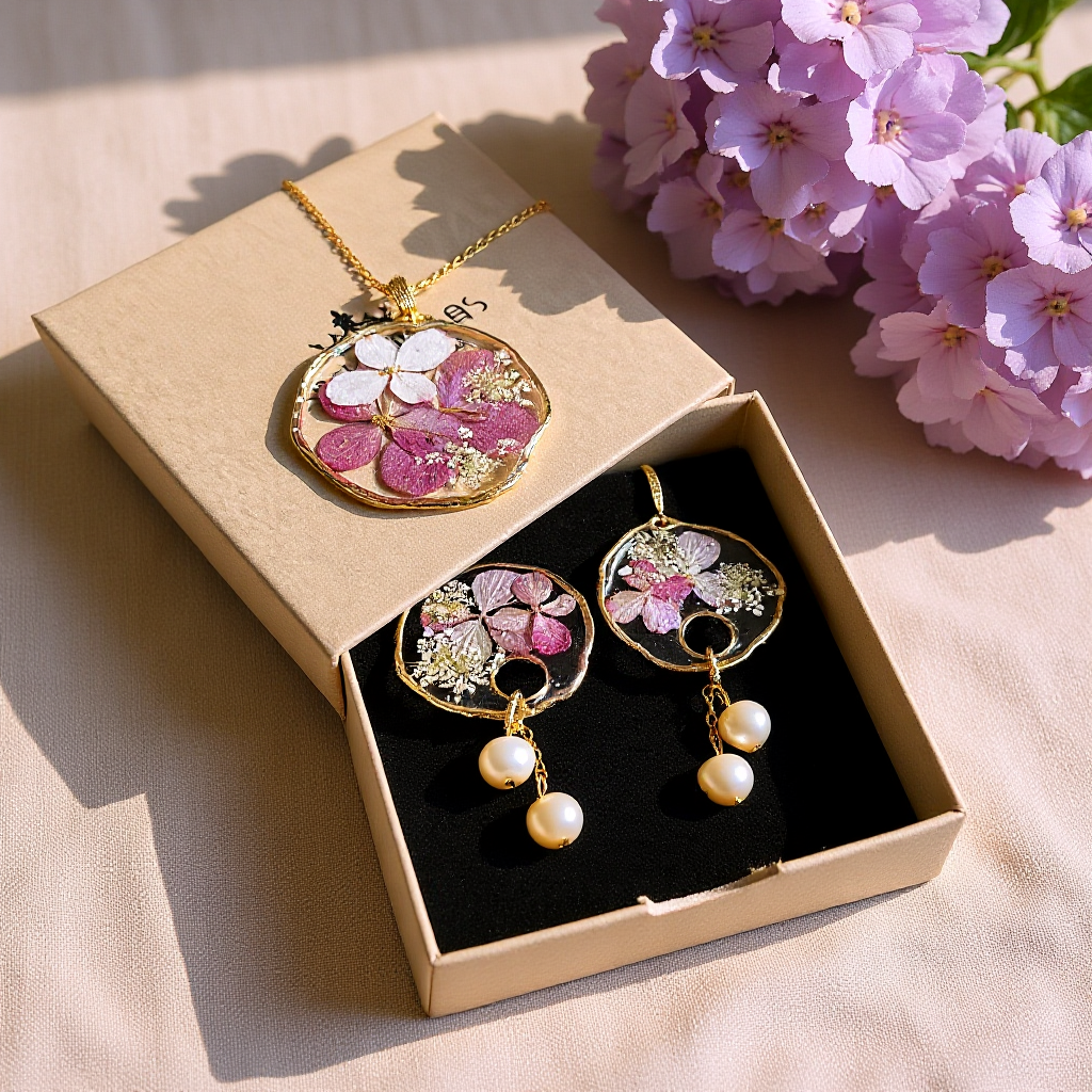 Apaļi auskari | Rudens hortenzijas ar pērlītēm