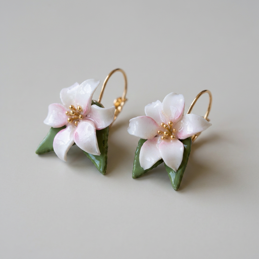 Auskaru glezna | Baltās lilijas ar zeltu
