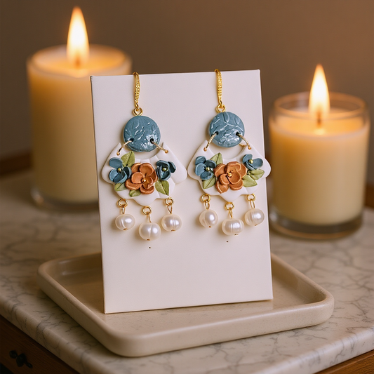 Auskaru glezna "Elegance” ar baltu fonu un pērlēm