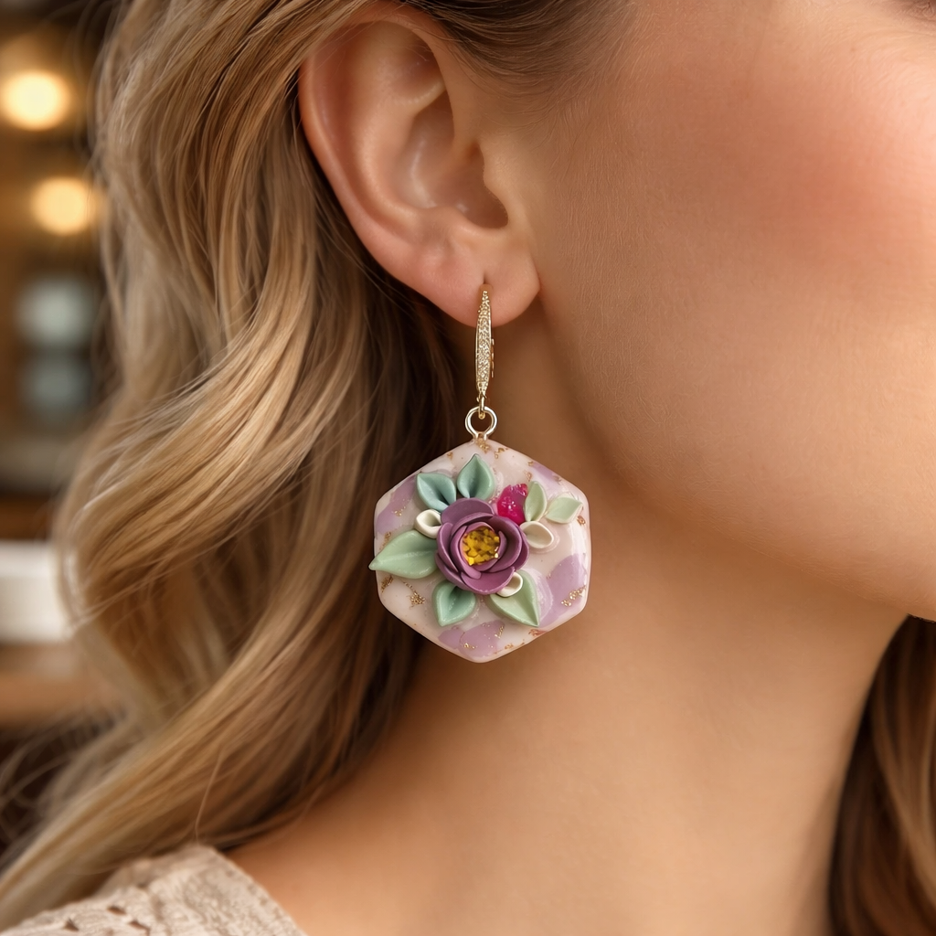 Auskaru glezna “Peonijas zieds”