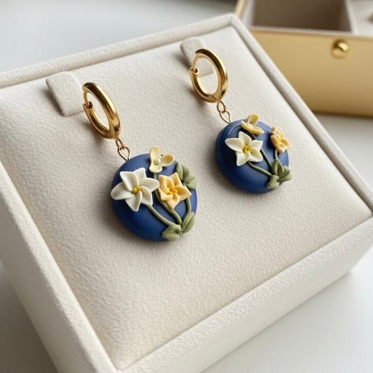 Auskaru glezna “Zilā ziedu pogaļa”