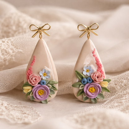 Auskaru glezna “Peonijas zieds” | Pilienveida ar bantīti