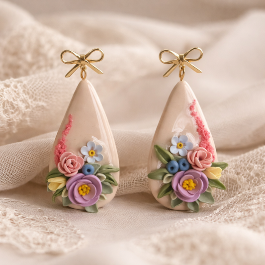 Auskaru glezna “Peonijas zieds” | Pilienveida ar bantīti