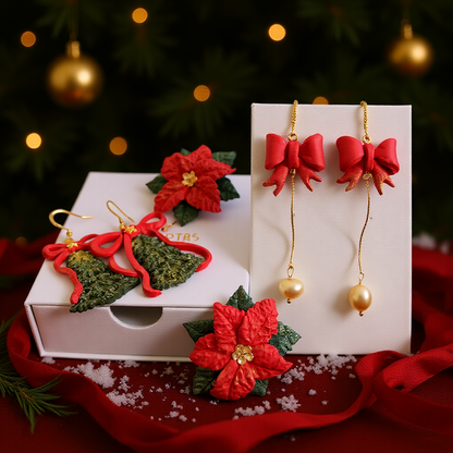 Ziemassvētku auskari dāvanai kopā ar eglīšu rotājumu | Svētku egle