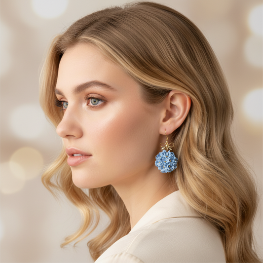 Auskaru glezna "Neaizmirstulītes” ar apzeltītu bantīti