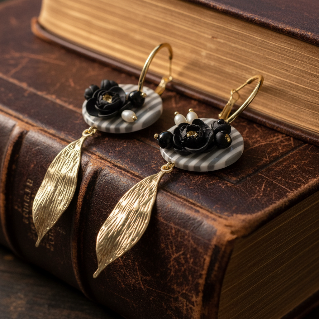 Auskaru glezna “Melnās peonijas”