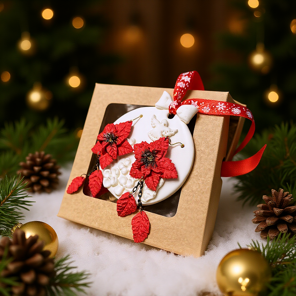 Ziemassvētku auskari dāvanai kopā ar eglīšu rotājumu | Puansentija