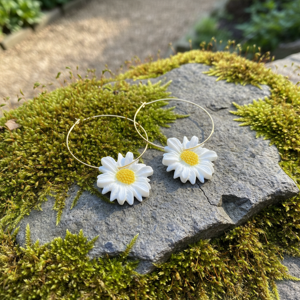 Margrietiņu auskari ar medus šūnām