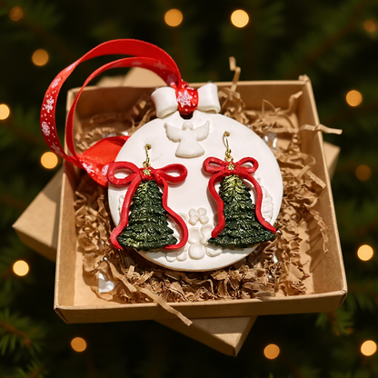 Ziemassvētku auskari dāvanai kopā ar eglīšu rotājumu | Svētku egle