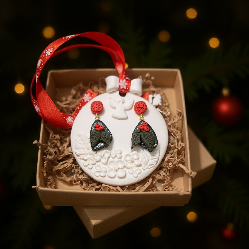 Ziemassvētku auskari dāvanai kopā ar eglīšu rotājumu | Ogas naktī