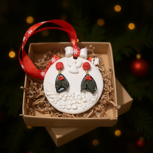 Ziemassvētku auskari dāvanai kopā ar eglīšu rotājumu | Ogas naktī