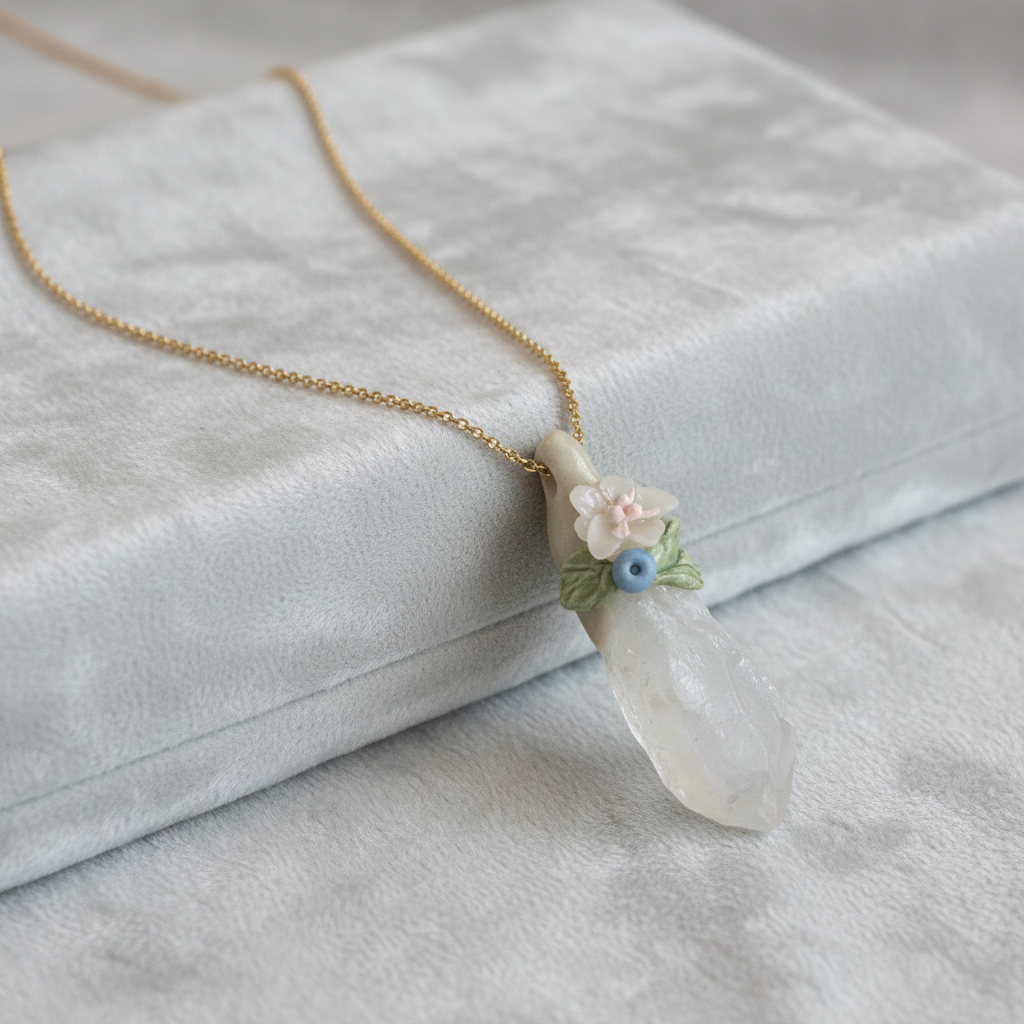 Kalnu kristāla amulets ar vienu ziediņu