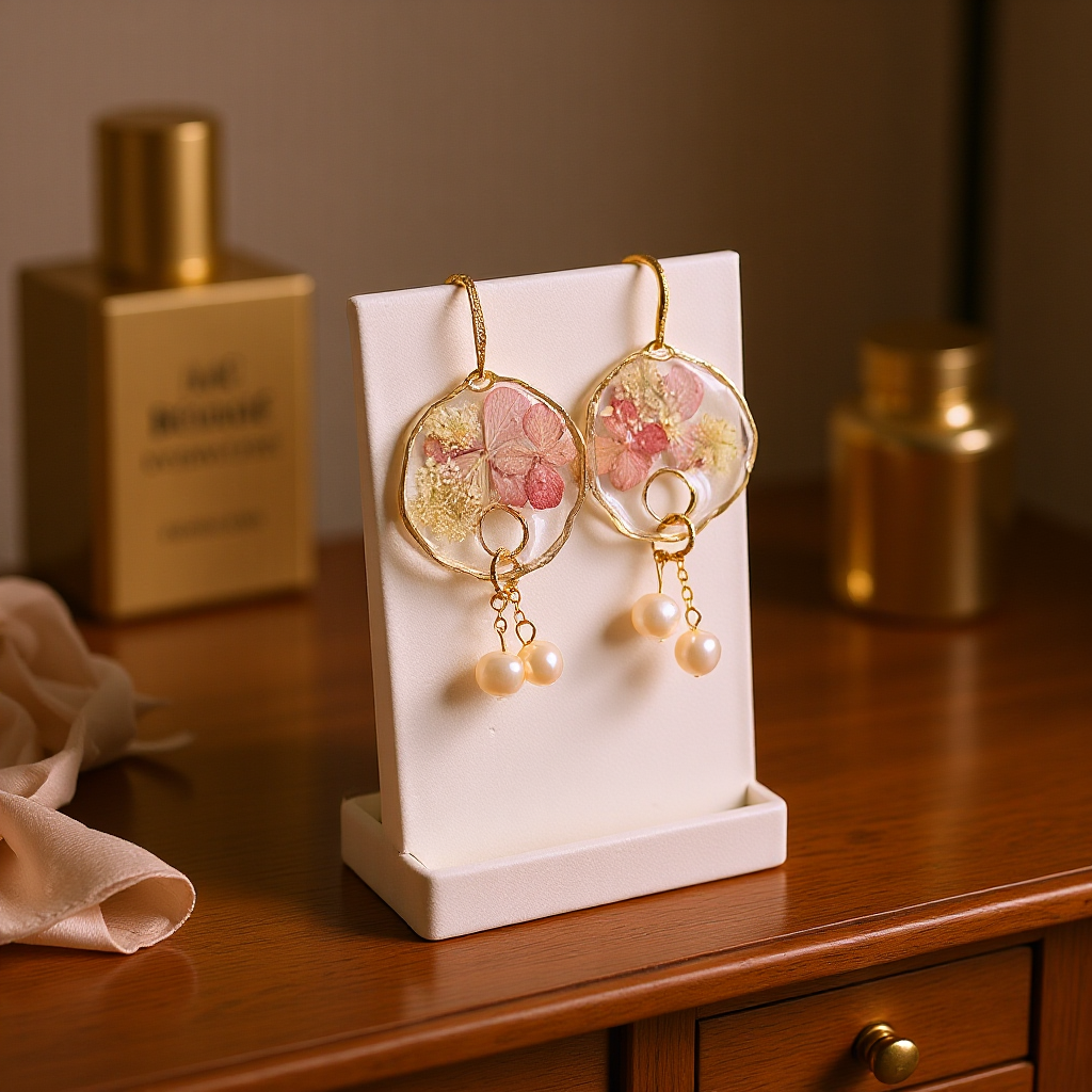 Apaļi auskari | Rudens hortenzijas ar pērlītēm