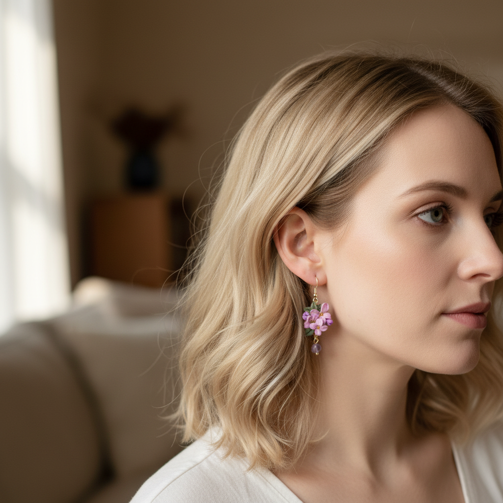 Auskaru glezna “Rozā Ceriņi”