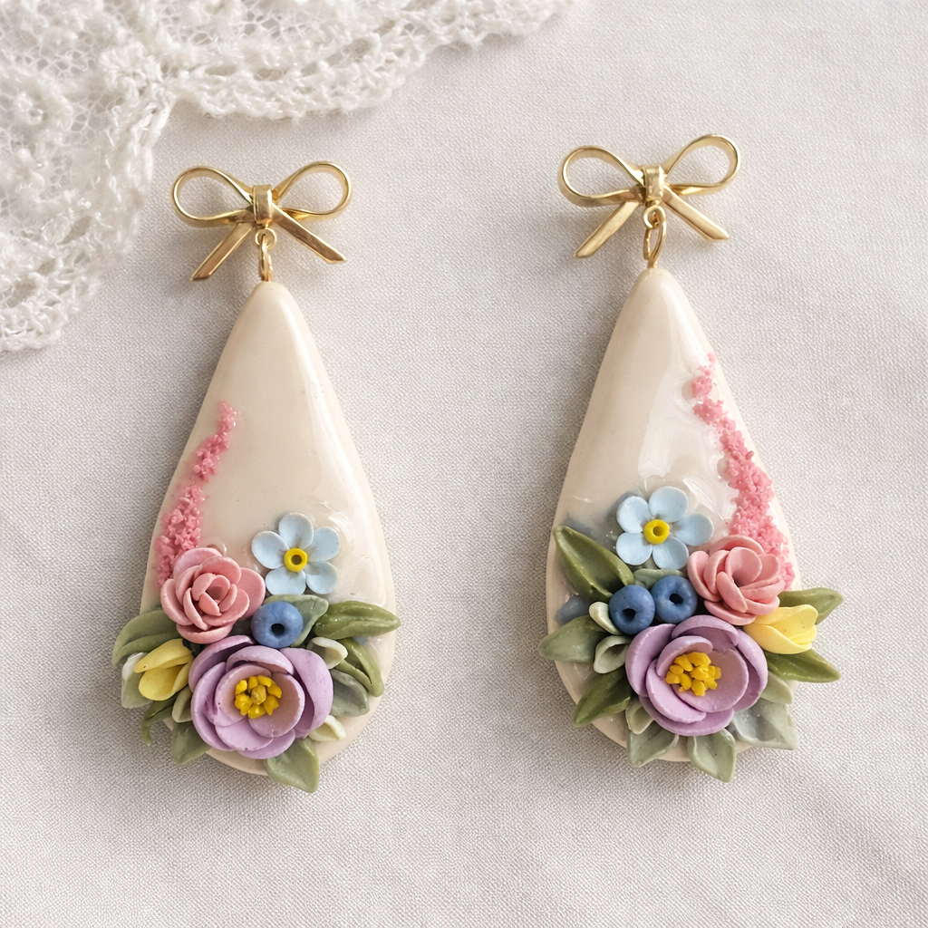 Auskaru glezna “Peonijas zieds” | Pilienveida ar bantīti