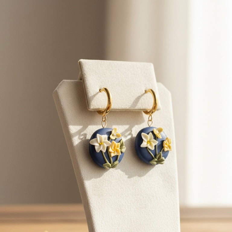 Auskaru glezna “Zilā ziedu pogaļa”