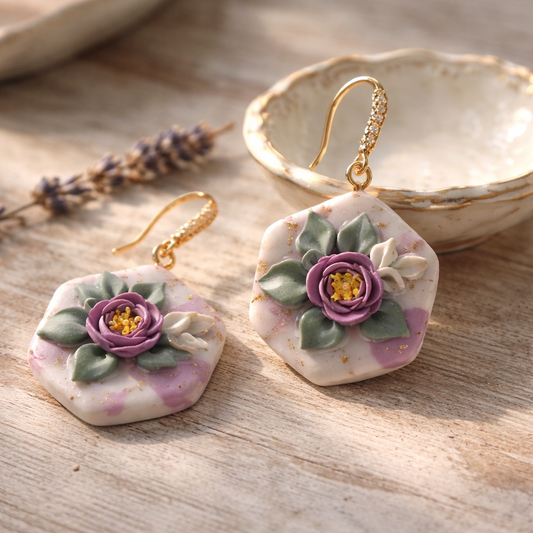 Auskaru glezna “Peonijas zieds”