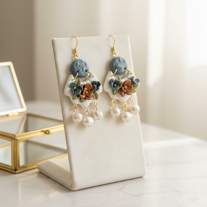 Auskaru glezna "Elegance” ar baltu fonu un pērlēm