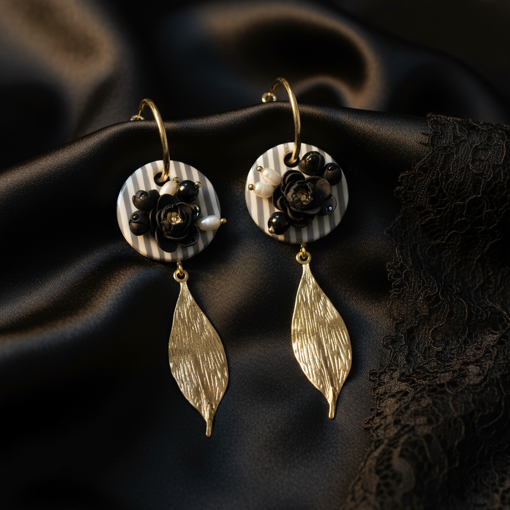 Auskaru glezna “Melnās peonijas”