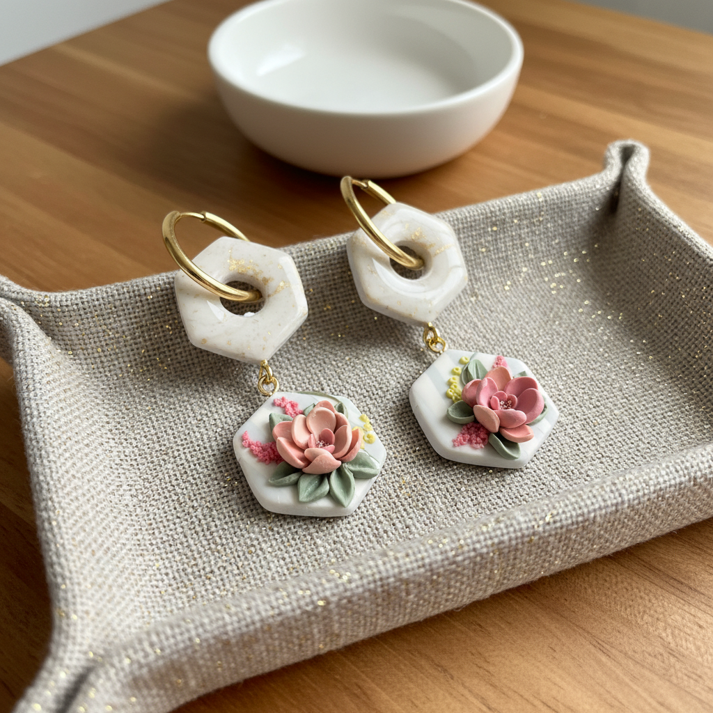 Auskaru glezna “Rozā ziedi”