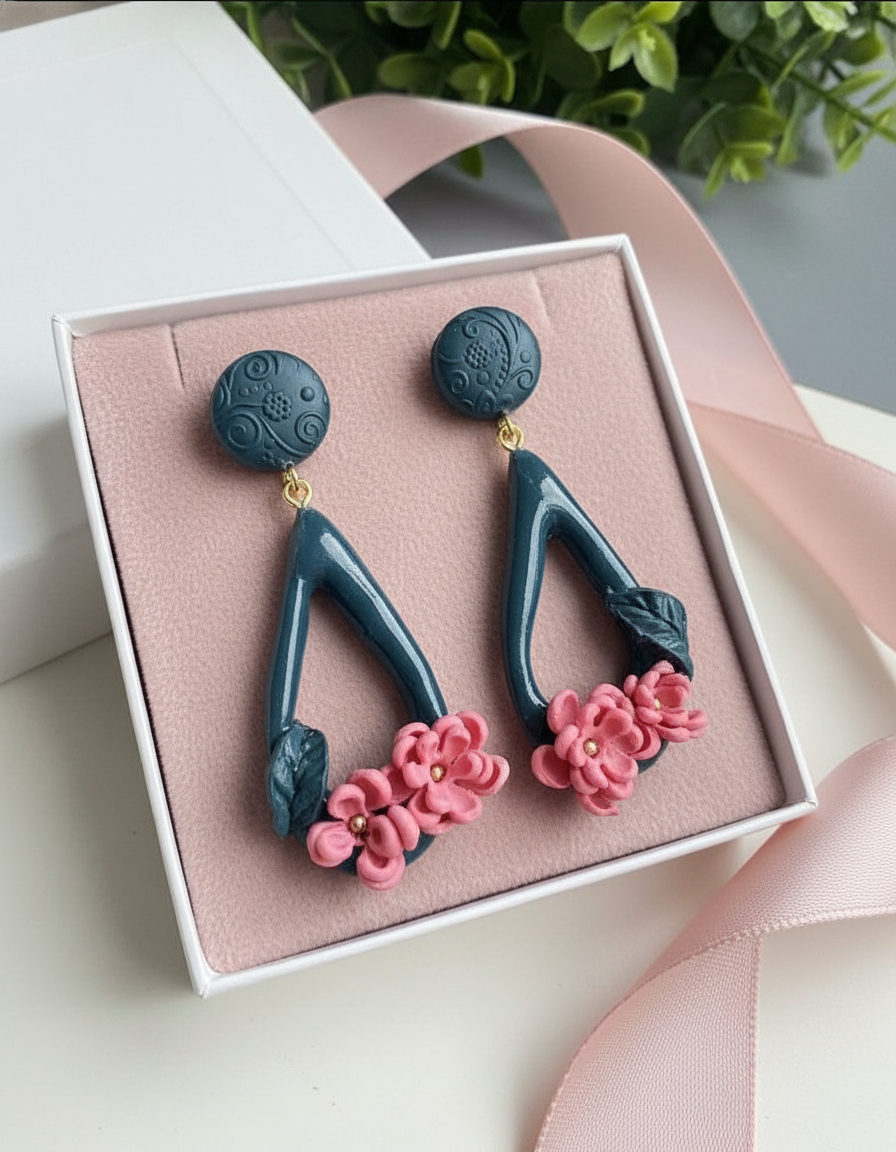 Auskaru glezna "Rozā ziedi”