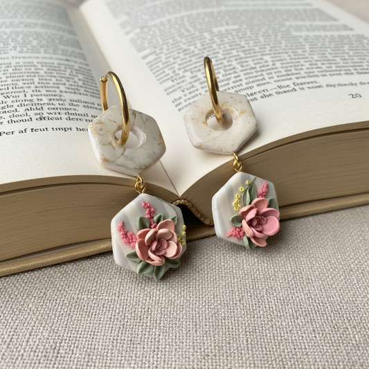 Auskaru glezna “Rozā ziedi”