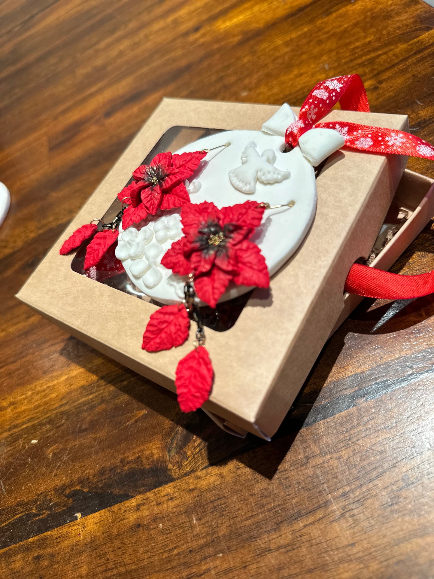 Ziemassvētku auskari dāvanai kopā ar eglīšu rotājumu | Puansentija