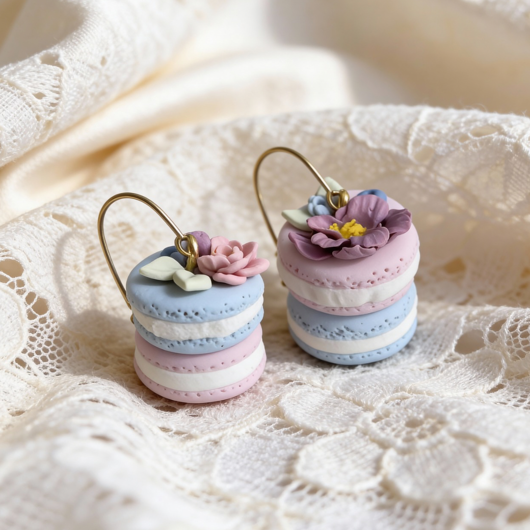 Auskaru glezna | Mazie Makarūni ar ziediem