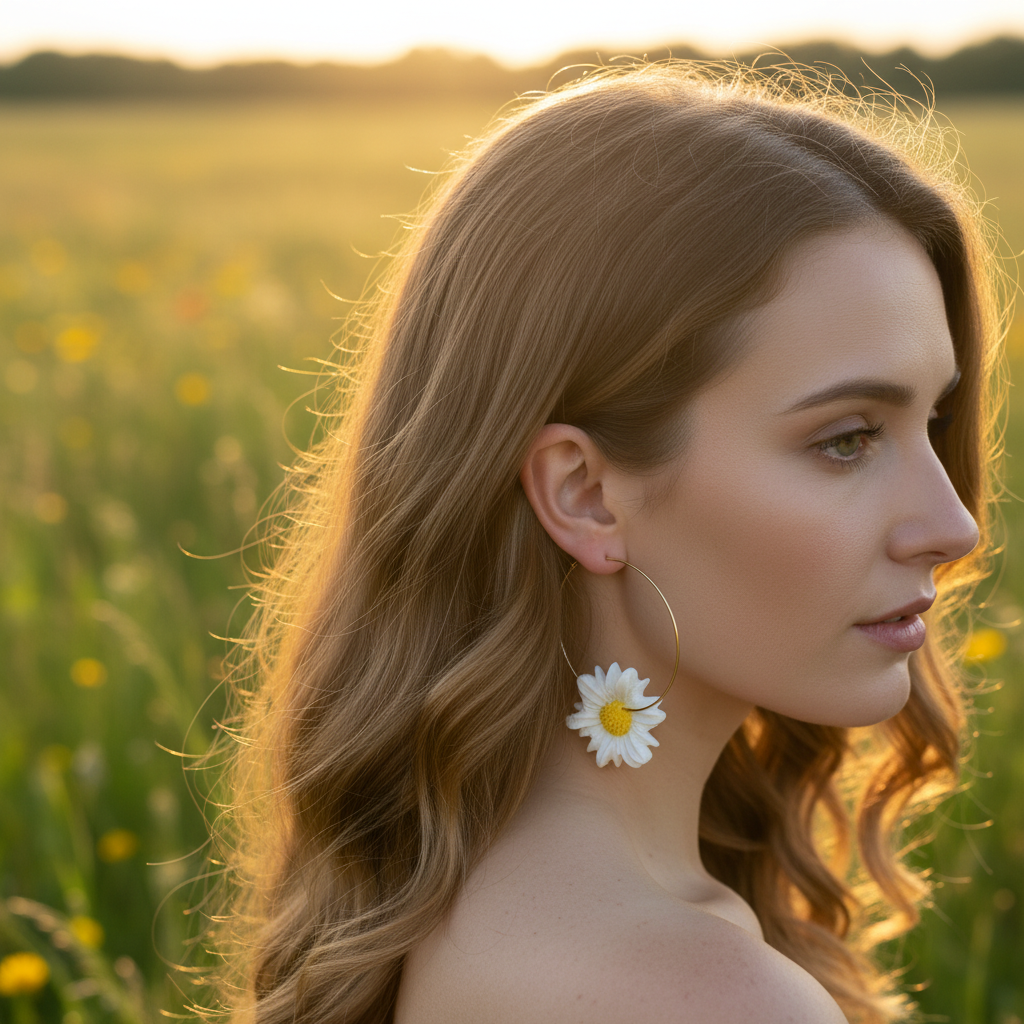 Margrietiņu auskari ar medus šūnām