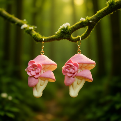 Auskaru glezna "Maģiskās sēnes” ar eglīšu rotājumu