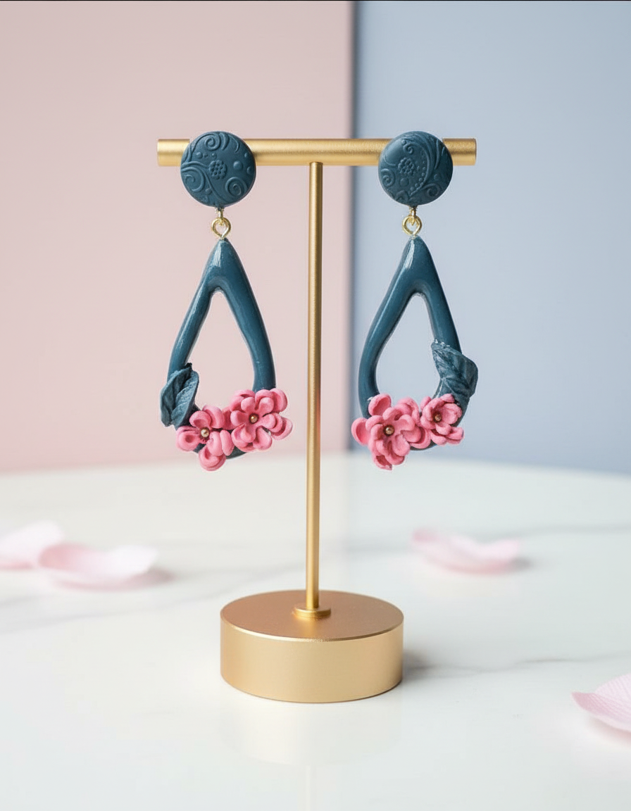 Auskaru glezna "Rozā ziedi”