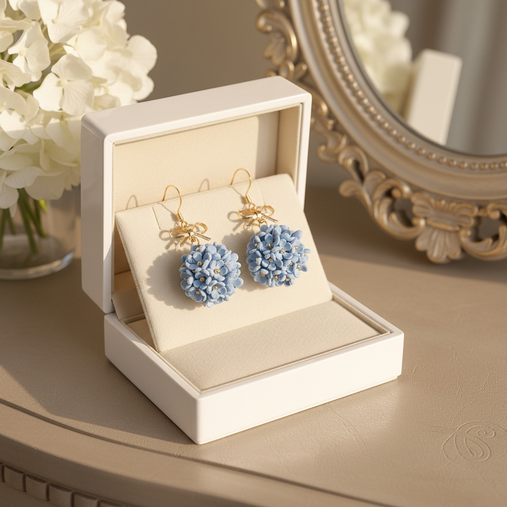 Auskaru glezna "Neaizmirstulītes” ar apzeltītu bantīti