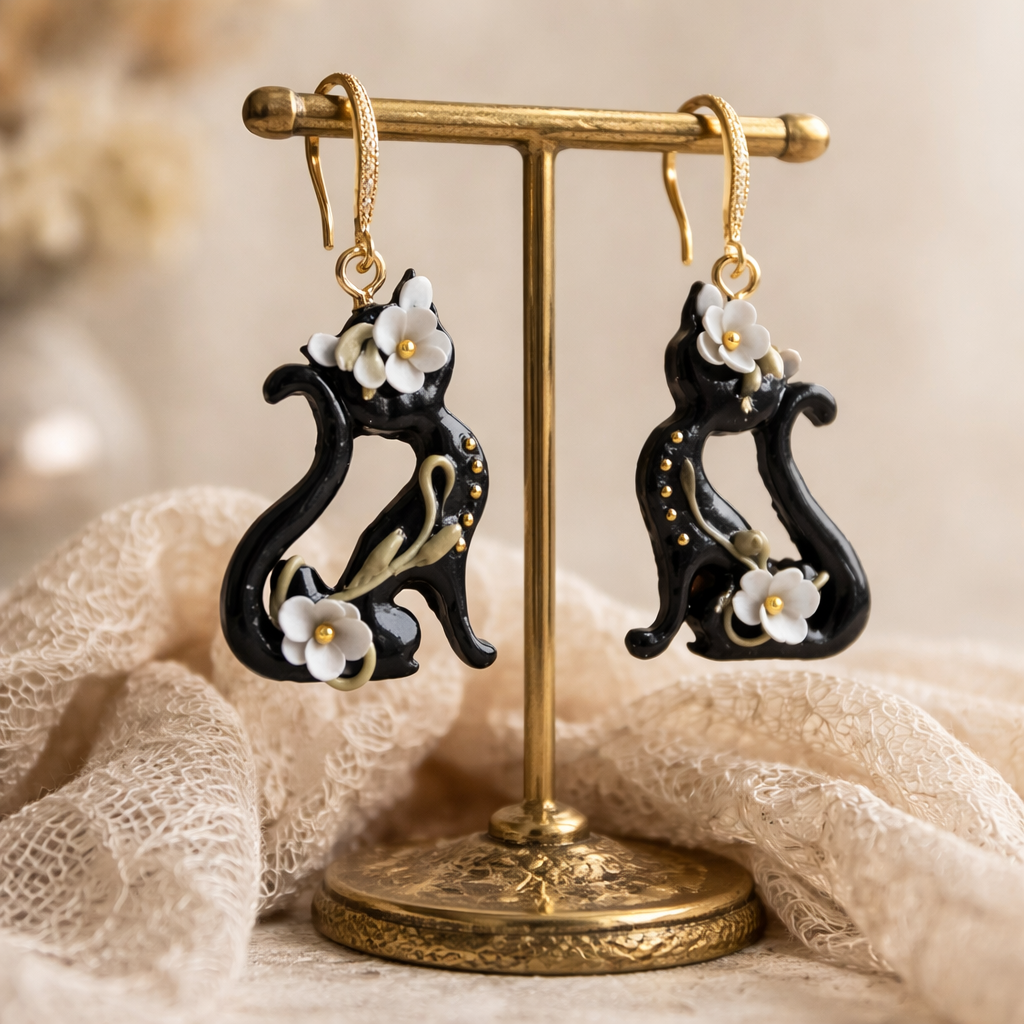 Auskaru glezna “Ziedu kaķis”